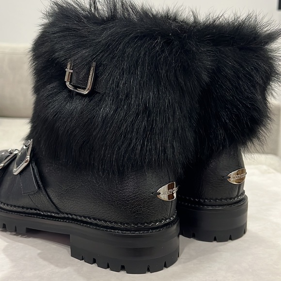 Jimmy Choo black leather ankle boots with faux fur trim. - Picture 5 of 7